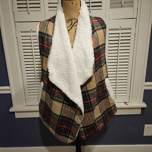 Maurices Multicolor Plaid Teddy Jacket with White Sherpa Lining